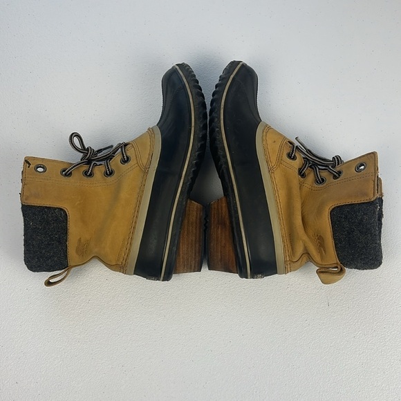 Sorel Slimpack II Boots Lace-up Waterproof Winter Duck Boots Black/Tan Leather - Picture 4 of 9